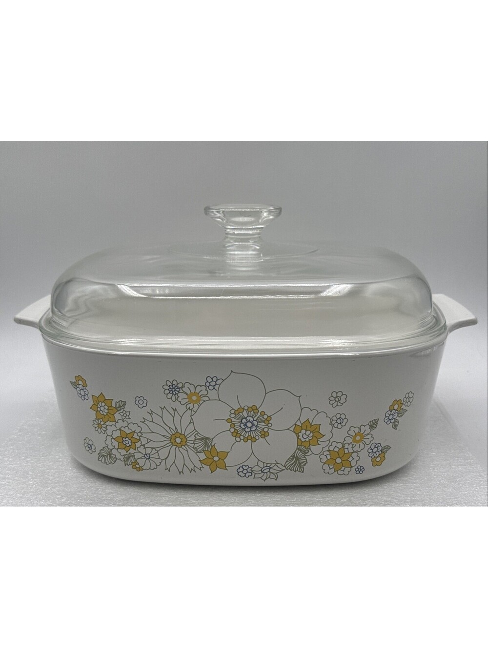 Vintage Corningware 4 qt Floral Bouquet A-84-B Casserole Dish With Clear Lid